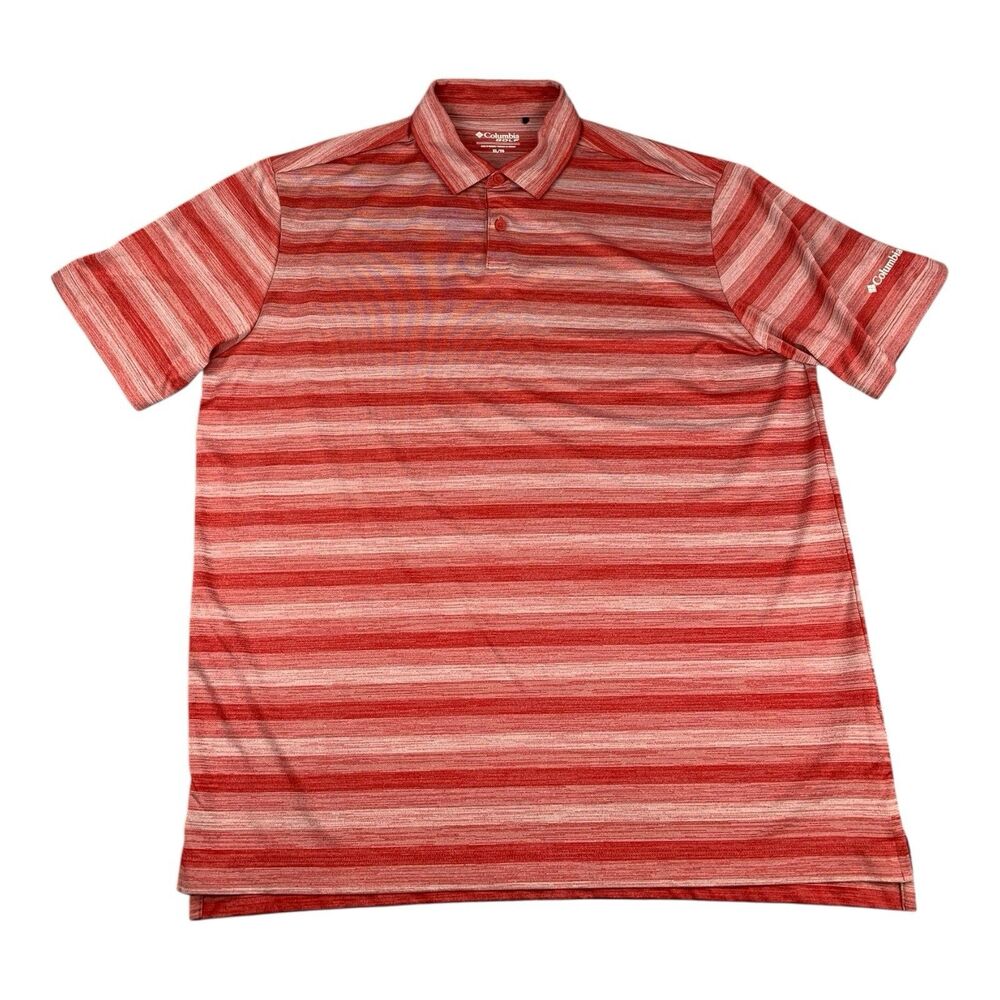 Columbia Golf Men's Polo Shirt, Moisture Wicking, Red Striped, Size XL